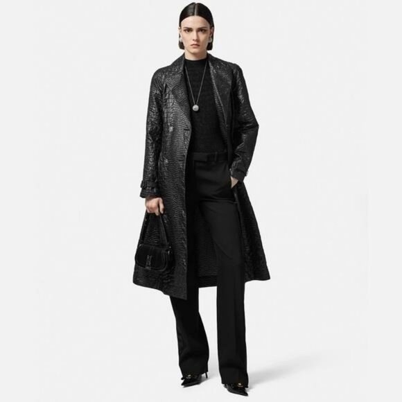 New Authentic Versace Croc-Textured Lacquered A-Line Trench 🧥 Coats - Picture 8 of 16